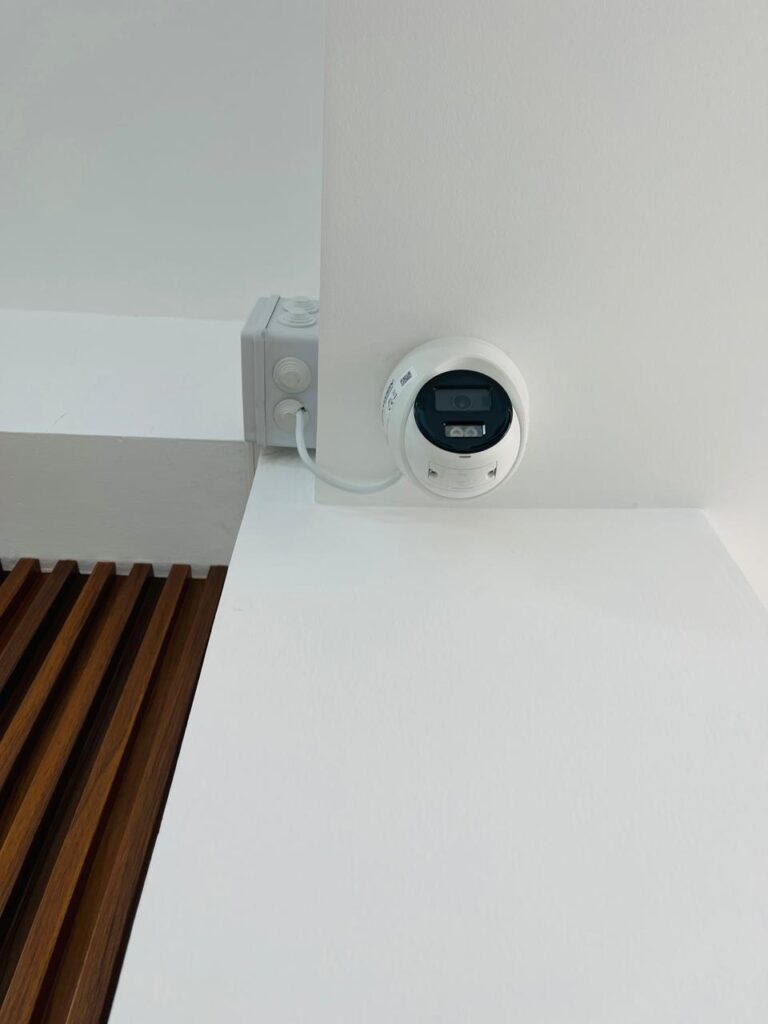 Dome camera mounted on a wall