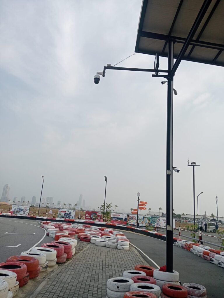 Outdoor camera mounted on a pole